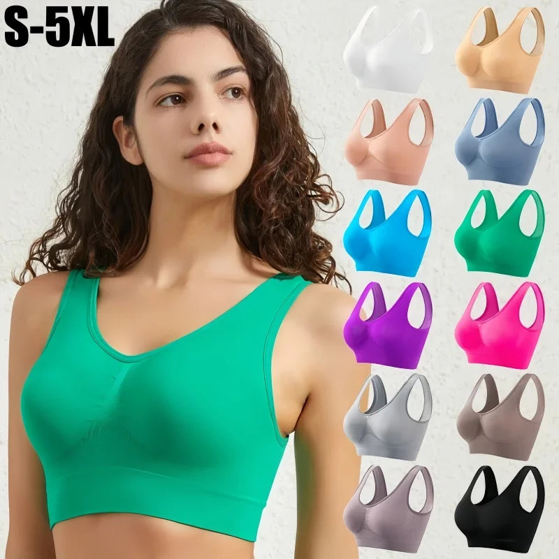 M-5XL Women Seamless Bra Sports Bras Top Female Breathable Soft Brassiere Wireless Nopads Bra Crop Top Solid Color Sexy Lingerie